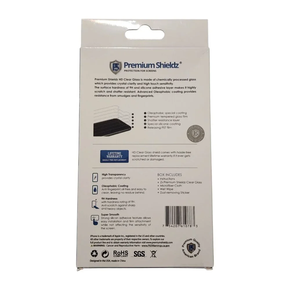 2-Pack Premium Shieldz HD Clear‎ Glass Protector for iPhone 13 Pro Max 14 Plus